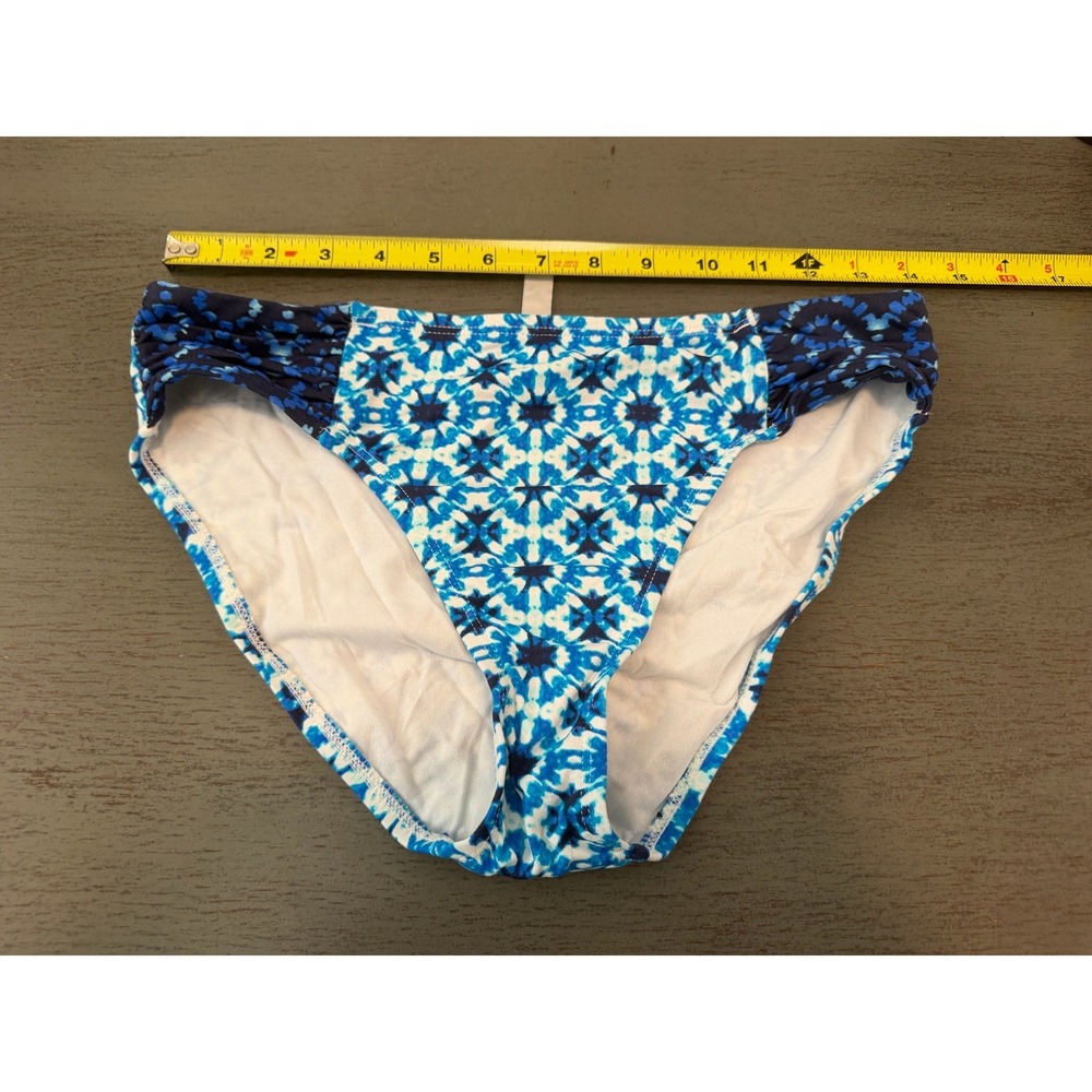 Tommy Bahama Blue White Geometric Ruched Bikini Bottoms TSW84123B Small